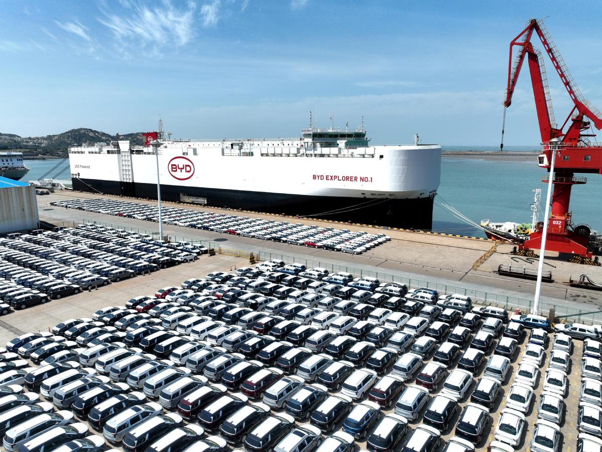 BYD vehicles bound for Brazil await shipment in Lianyungang, Jiangsu province